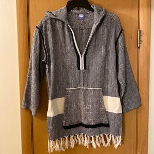 Koza Women’s Pullover Hooded V-Neck Tribal Tassel Sweater Cotton Black Medium